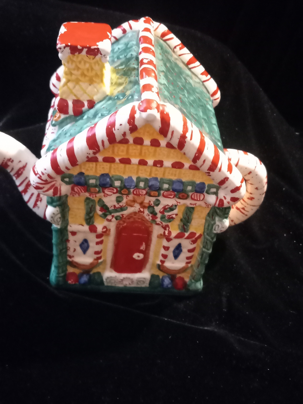 Whimsical Candy Cottage Holiday Decor - Red & Green TEAPOT